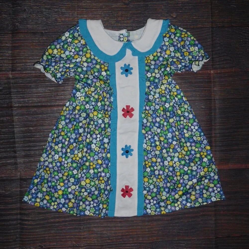 Boutique Girls Blue Floral Short Sleeve Dress